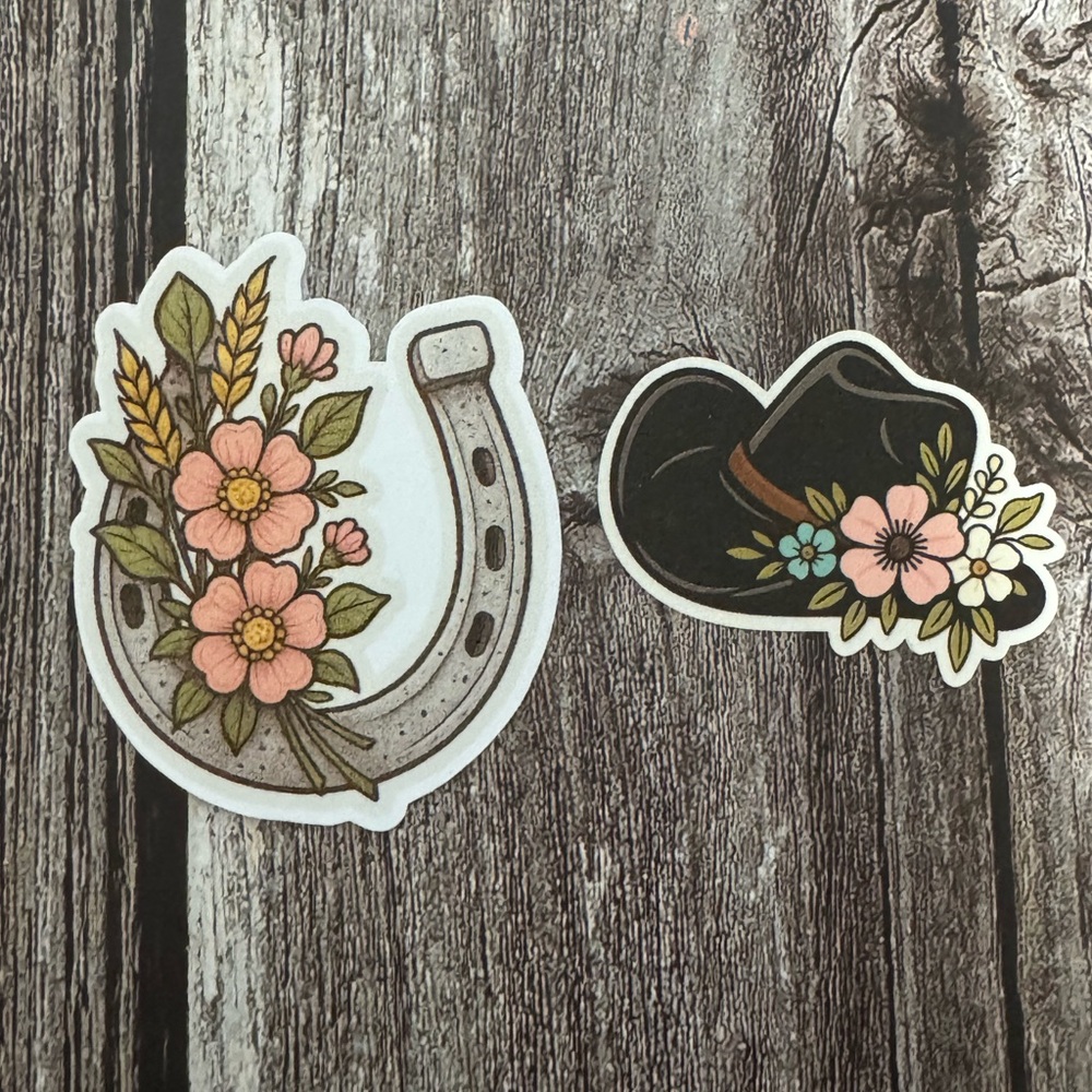 Floral Horseshoe and Cowboy Hat Sticker Set